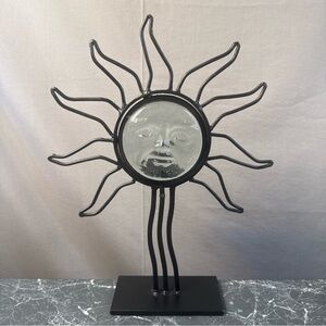 Vintage Metal Sun Votive Candle Holder W/blown Glass Face Handcrafted